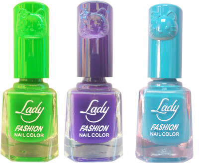

Lady Fashion Colour Cap Insta Dry Nail polish (Evergreen Colours) Light Green,Purple,Blue(Pack of 3)
