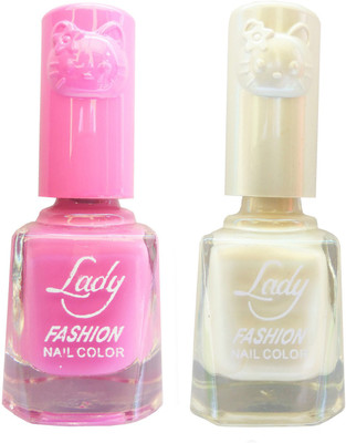 

Lady Fashion Colour Cap Insta Dry Nail polish (Evergreen Colours) Pink,Creamy White(Pack of 2)