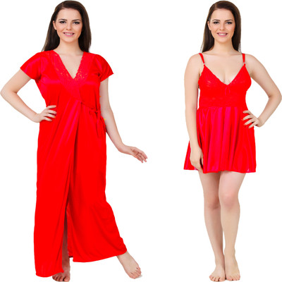 Bombshell Women Nighty with Robe(Red)