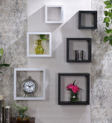 

Onlineshoppee Flotante Set of 6 MDF Wall Shelf(Number of Shelves - 6, Black, White)