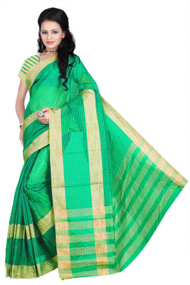 

Weavedeal Checkered Coimbatore Cotton Saree(Green)