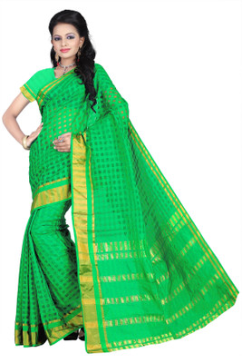 

Weavedeal Checkered Coimbatore Cotton Saree(Green)