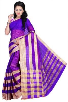Weavedeal Checkered Coimbatore Cotton Saree(Purple)