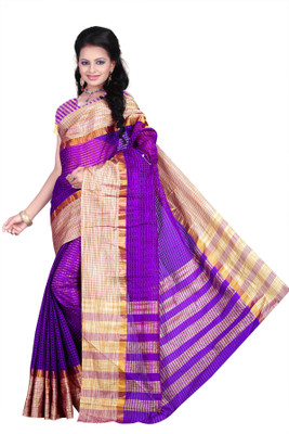 

Weavedeal Checkered Coimbatore Cotton Saree(Purple