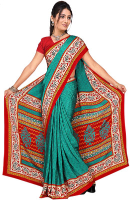 

Khoobee Printed Fashion Crepe Saree(Green)