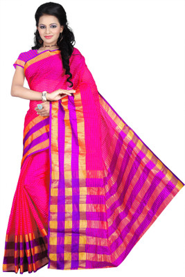 

Weavedeal Checkered Coimbatore Cotton Saree(Pink)