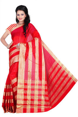 

Weavedeal Checkered Coimbatore Cotton Saree(Red)