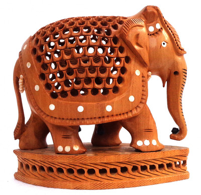 

LAVANSHI 5" Kadamba Wood Undercut Inlay Elephant Decorative Showpiece - 13 cm(Wooden, Brown)