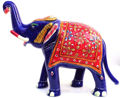 

LAVANSHI 6" Metal Meenakari Trunk Up Elephant Decorative Showpiece - 15 cm(Aluminium, Multicolor)