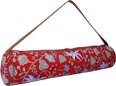 

JaipurSe Floral Printed Cotton Light Weight Travel Zipper Closure Faux Leather Strap Long Inner Pocket Yoga Mat Bag(Red, Kit Bag)