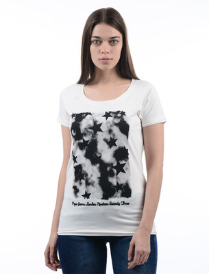 

Pepe Jeans Printed Women's Round Neck White T-Shirt, Off-wht