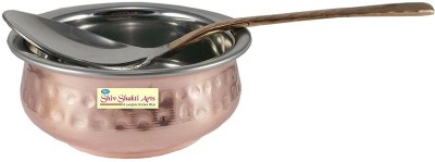 Shivshakti Arts Copper Serving Bowl Combo Of Steel Copper Bowl Hammered Design With Spoon Homeware Hotelware(Pack of 2, Brown)
