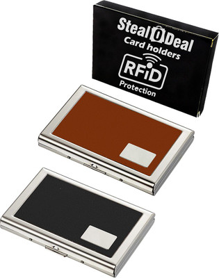 StealODeal Rfid Secure Black With Brown Metal 15 Card Holder(Set of 2, Black, Brown)