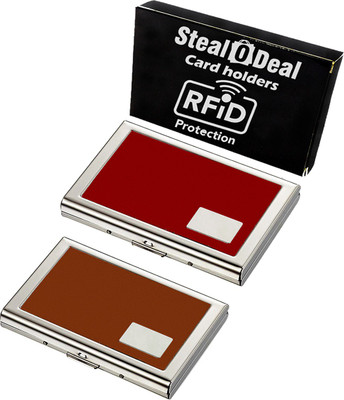 

Stealodeal Rfid Secure Brown With Red Best Selling Metal 15 Card Holder(Set of 2, Brown, Red)