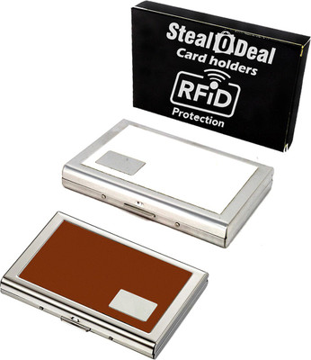 

Stealodeal Rfid Secure Brown With White Best Selling Metal 24 Card Holder(Set of 2, Brown, White)