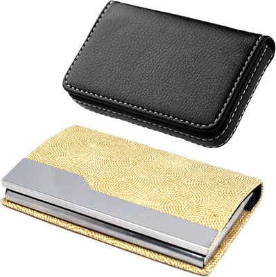 

Stealodeal Beige Stainless Steel and Black Leather 30 Card Holder(Set of 2, Beige, Black)
