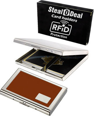 

Stealodeal Rfid Secure Brown With Silver high quality Mirror Finish Metal 15 Card Holder(Set of 2, Brown, Silver)