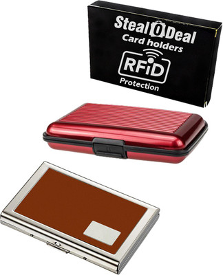 

Stealodeal Rfid Secure Brown Metal With Red Aluminium 20 Card Holder(Set of 2, Brown, Red)