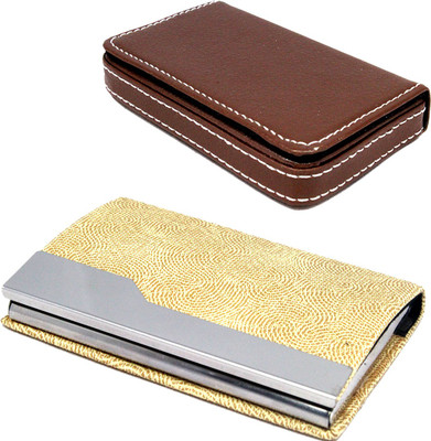 

Stealodeal Beige Stainless Steel and Light Brown Leather 30 Card Holder(Set of 2, Beige, Brown)