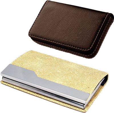 

Stealodeal Beige Stainless Steel and Dark Brown Leather 30 Card Holder(Set of 2, Beige, Brown)