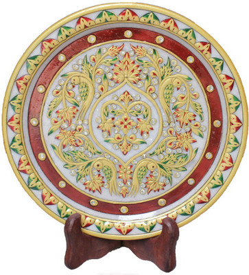 

Crafticia Indian Marble Plate 9 inch Handmade Gift Item For Home Decor Pink City Showpiece Stoneware Decorative Platter(Multicolor, Pack of 2)