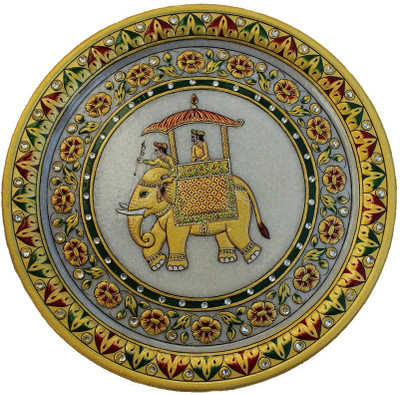 

Crafticia Indian Marble Plate 9 inch Handmade Gift Item For Home Decor Pink City Showpiece Stoneware Decorative Platter(Multicolor, Pack of 2)
