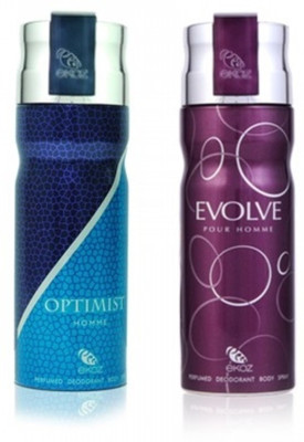 

Ekoz Optimist + Evolve Homme Deo Combo pack of 2 Body Spray - For Men(200 ml, Pack of 2)