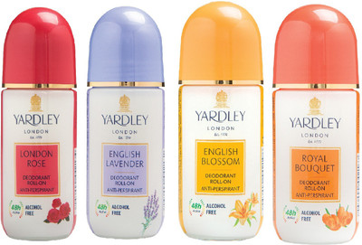 

Yardley London London Rose English Lavender English Blossom and Royal Bouquet Deodorant Roll-on - For Men & Women(200 ml, Pack of 4)
