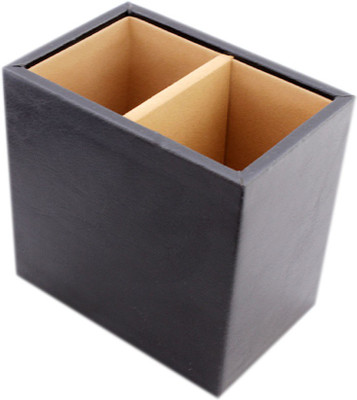 

JAGS 2 Compartments Leather Pen Stand(Black)