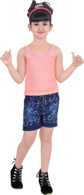 

Girl's Designer Top and Shorts set (3 Years to 4 Years) Girls Party(Festive) Shorts Top(Orange