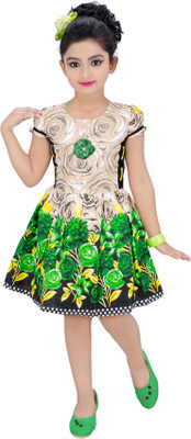 

Golden Girl Girls Midi/Knee Length Party Dress(Multicolor, Half Sleeve, Green