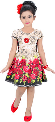 

Golden Girl Girls Midi/Knee Length Party Dress(Red, Half Sleeve