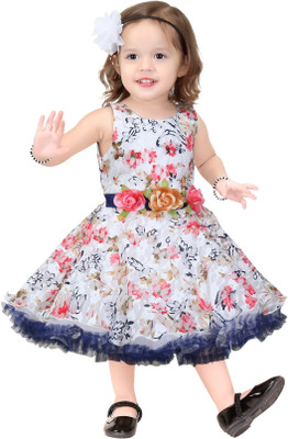 

Trendy Girls Girls Midi/Knee Length Party Dress(Multicolor, Sleeveless, Pink