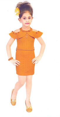 

Hey Baby Girls Mini/Short Party Dress(Orange, Sleeveless