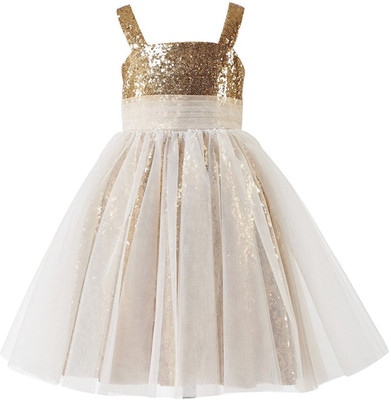 

Fairy Dolls Girls Midi/Knee Length Party Dress(Gold, Sleeveless, Gold101