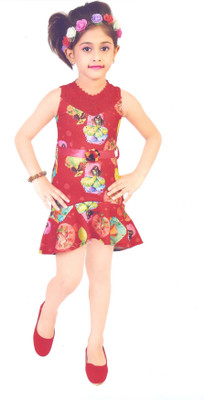 

Hey Baby Girls Mini/Short Party Dress(Red, Sleeveless
