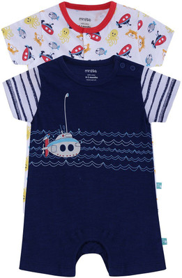 

Mini Klub Romper For Boys Printed Cotton(Blue, Pack of 2, Navy combo