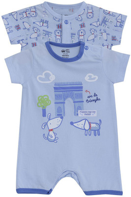 

Mini Klub Romper For Boys Printed Cotton(Blue, Pack of 2