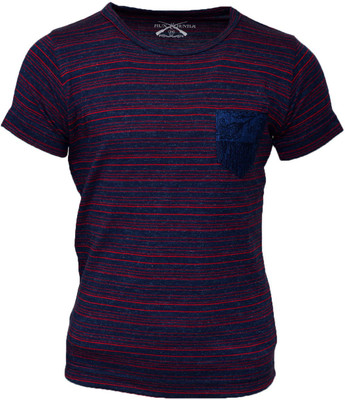 

Crux & Hunter Boys Striped Cotton T Shirt(Multicolor, Pack of 1, Red