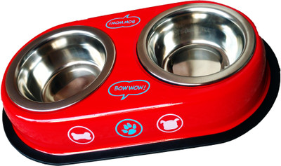 

Petshop7 Red 1700 Ml Dog Double Dinner Set Ovel Stainless Steel Pet Bowl & Bottle(1700 L Red)