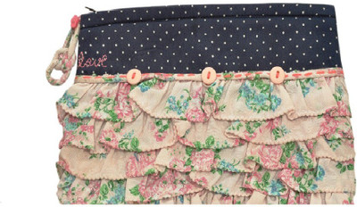 

USE ME Navy Blue Polka, Pink Frill Pouch for Women | Multiutility |Travel Kit | Cute Pencil Purse Pouch(Blue, Pink)
