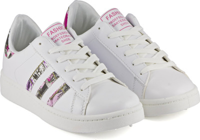 

DeVEE Printed Strips Skateboard Pink Sneakers For Women(White, Pink