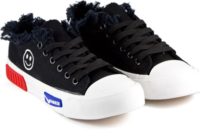 

DeVEE Spread Heppiness Smiley Black Canvas Shoes For Women(Black