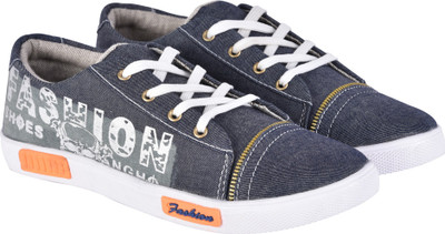 

WalkJump blue denim casuals, sneakers, smart chain casual, lifestyle Sneakers For Men(Grey, White