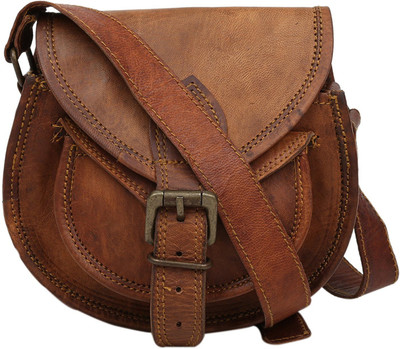 

CraftShades Girls Casual Brown, Tan Genuine Leather Sling Bag