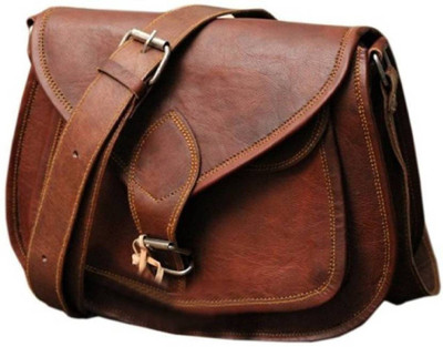 

CraftShades Girls Casual Tan, Brown Genuine Leather Sling Bag, Brown;tan