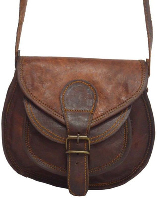 

CraftShades Girls Casual Brown, Tan Genuine Leather Sling Bag