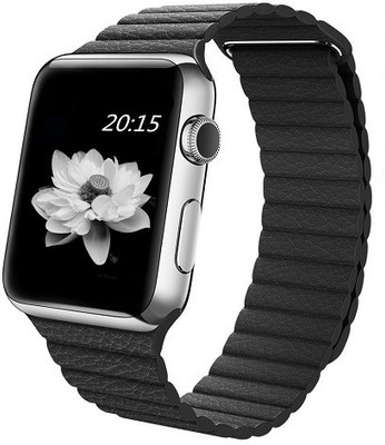 

ShopAIS iWatch Band Leather Loop with Adjustable Magnetic Closure Replacement Strap for 42mm Black Smart Watch Strap(Black)