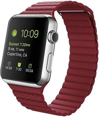

ShopAIS iWatch Leather Loop with Adjustable Magnetic Closure Replacement Strap for 42mm Red Smart Watch Strap(Red)
