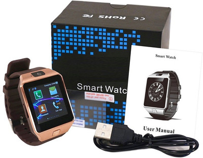 

Wonder World ™ DZ09 Bluetooth Wrist Phone w/ SIM Slot, Pedometer Gold Smartwatch(Black Strap Free Size)